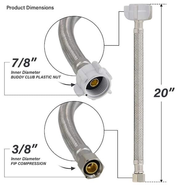 The Plumber's Choice Toilet Connector Water Line 3/8 in. x 7/8 in. Female Compression Balcock Nut Toilet Supply Line 20 in., Braided Stainless Steel NL-27420