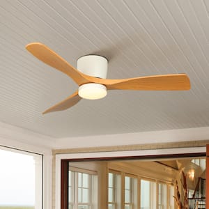 48 in. Smart Indoor Wood Low Profile Modern Standard Flush Mount Ceiling Fan with Light Integrated LED with Remote