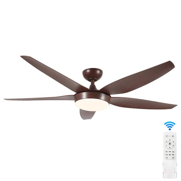 56 in. Reddish Brown Indoor Ceiling Fan with Light Remote Control Quiet DC Motor 5 ABS Blade 6-Speed Levels