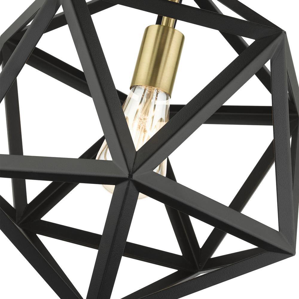 Geometric Textured Black and Brass 1-Light Pendant