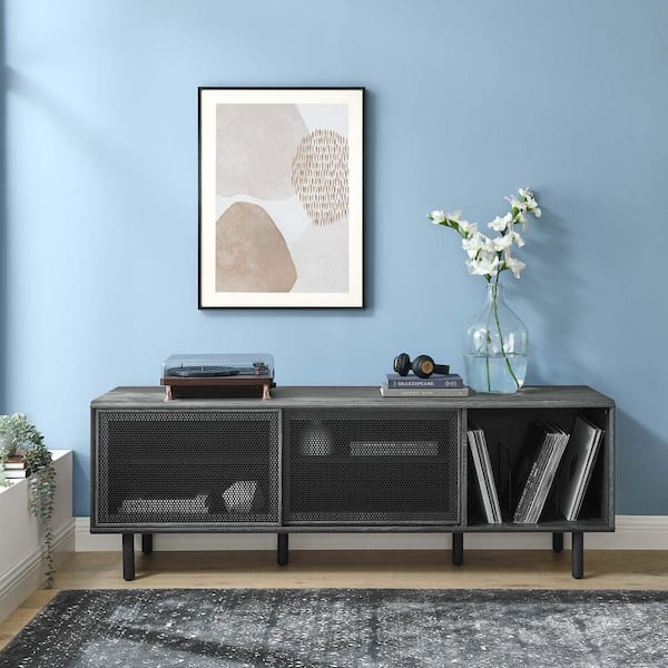 MODWAY Kurtis 67 in. TV and Vinyl Record Stand in Charcoal EEI