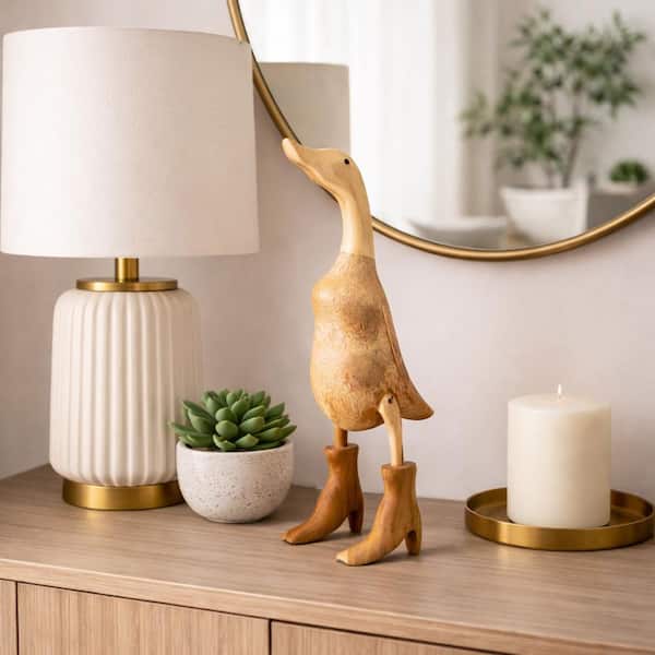 Liv & Skye Brown 5 in. x 20 in. Wood Novelty Duck In Rainboots
