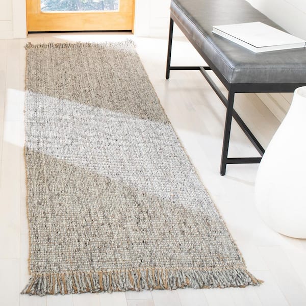 Natural Fiber 2 ft. x 20 ft. Gray/Natural Solid Color Runner Rug