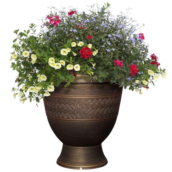PAFEN 2-in-1 set of flower pots, rattan look, black plant pot insert