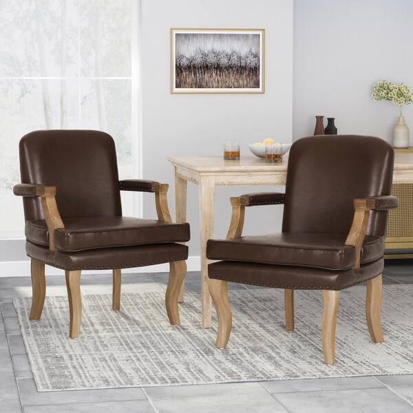 Furniture of America Rolling Knoll Walnut and Dark Brown Faux Leather Dining Chairs (Set of 2)