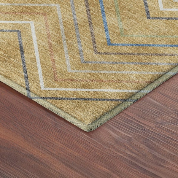 Mayfield Premium Machine Washable Abstract AMF2392 Gold 8 ft. x 10 ft. Area Rug