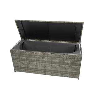 113 Gal. XL Grey Resin Rattan Deck Box, Waterproof Outdoor Cushion Storage Box with Lid