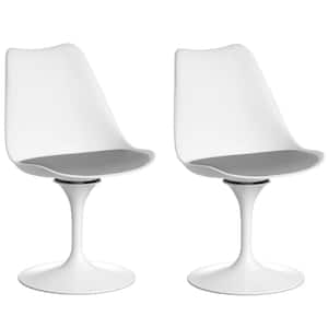 Modern White Tulip Side Chair with Grey Cushioned Seat - Stylish and Comfortable Polypropylene Accent Chair Set of 2