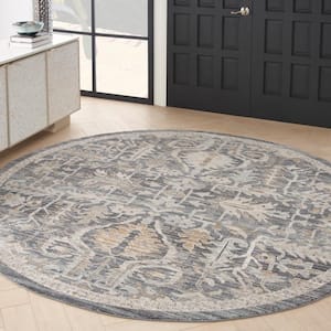 Lynx Navy Multicolor 8 ft. x 8 ft. All-over design Transitional Round Area Rug