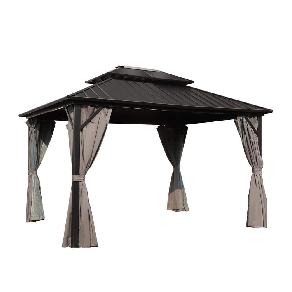 VEIKOUS 20 ft. W x 12 ft. L Aluminum Double Hardtop Gazebo with Grey ...