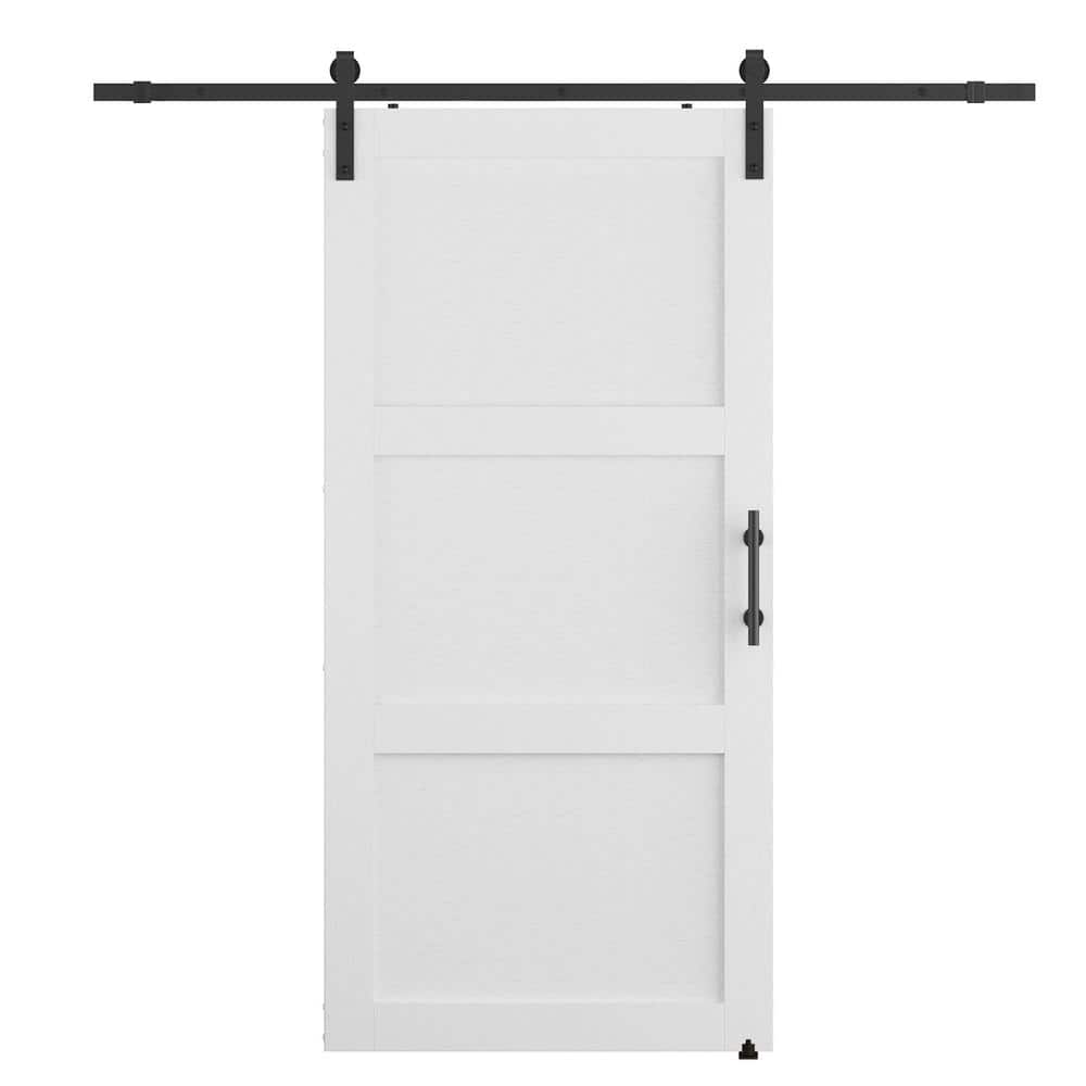 42 in. x 84 in. Classic 3-Plank White Finished MDF Sliding Barn Door with H