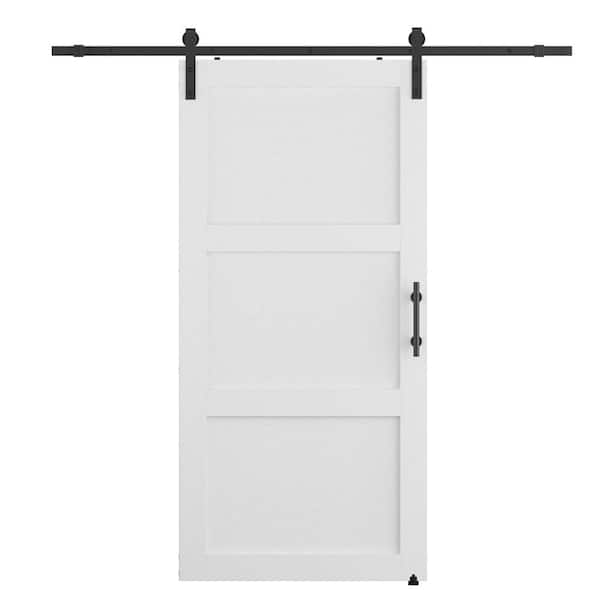 SOCBAZZAR 42 in. x 84 in. Classic 3-Plank White Finished MDF Sliding Barn Door with Hardware Kit