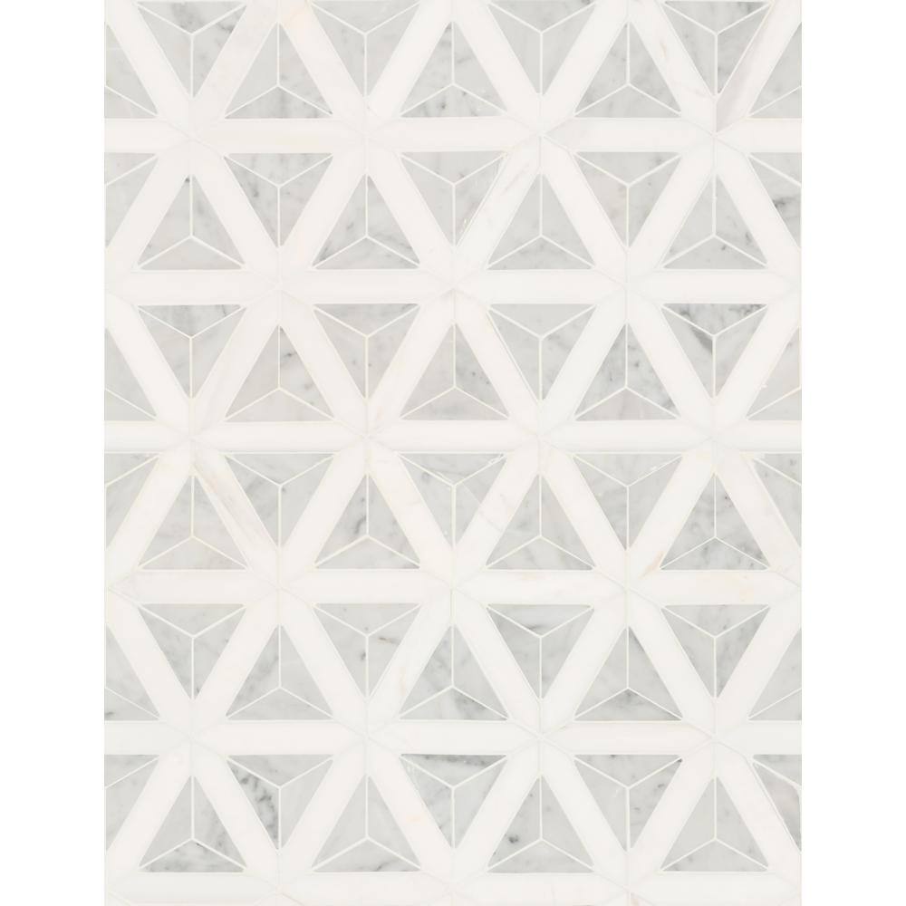 Carrara White Polished Marble 10x12 Geometric Mosaic Tile