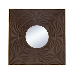 40 in. W x 40 in. H Square Carved Mirror with Pleated Design with Gold Iron Frame, Neutral Colorway Wall Decor