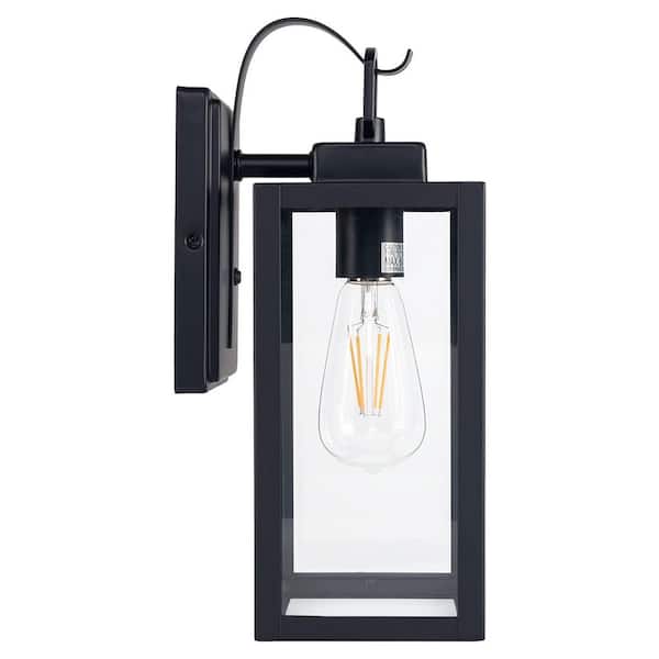 1- Light Matte Black Outdoor Wall Lantern Sconce with Clear Glasee