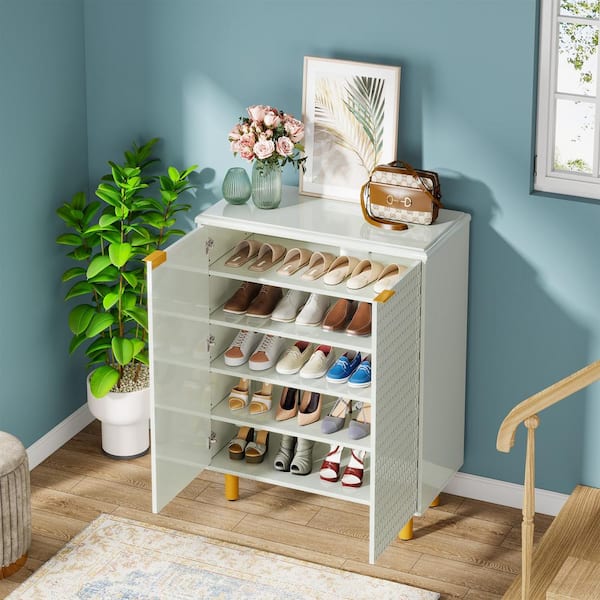Tribesigns Shoe Cabinet, Slim 6-Tier Shoe Organizer Cabinet, Freestanding  Wood Shoe Rack with Doors for Entryway, White