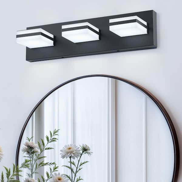 18 in. 3-Light Matte Black 3CCT Adjustable Modern LED Vanity Light with Memory Function Rotatable Shades