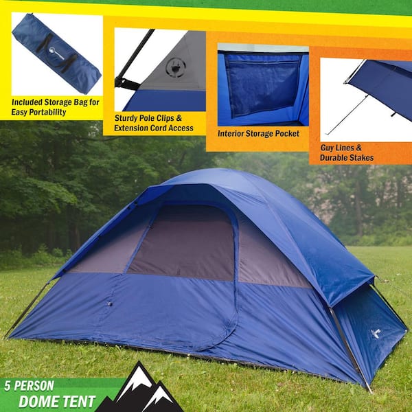 Wakeman 5 Person Camping Tent - Includes Rain Fly and Carrying Bag
