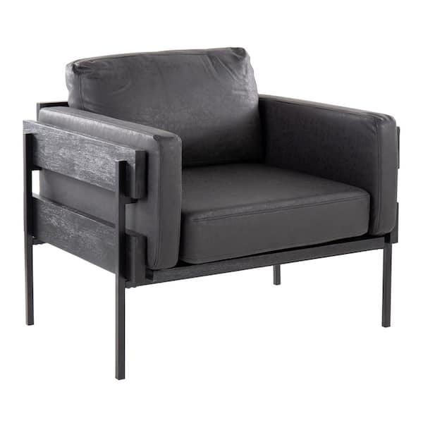 Lumisource Kari Black Faux Leather, Black Wood and Black Metal Arm Chair