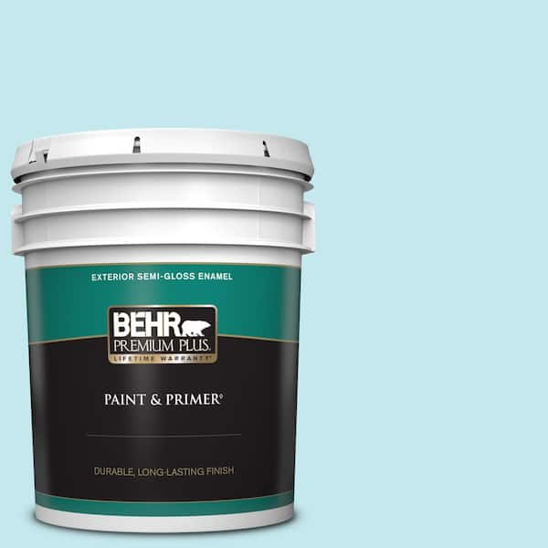 BEHR PREMIUM PLUS 5 gal. #P480-1 Niagara Mist Semi-Gloss Enamel Exterior Paint & Primer