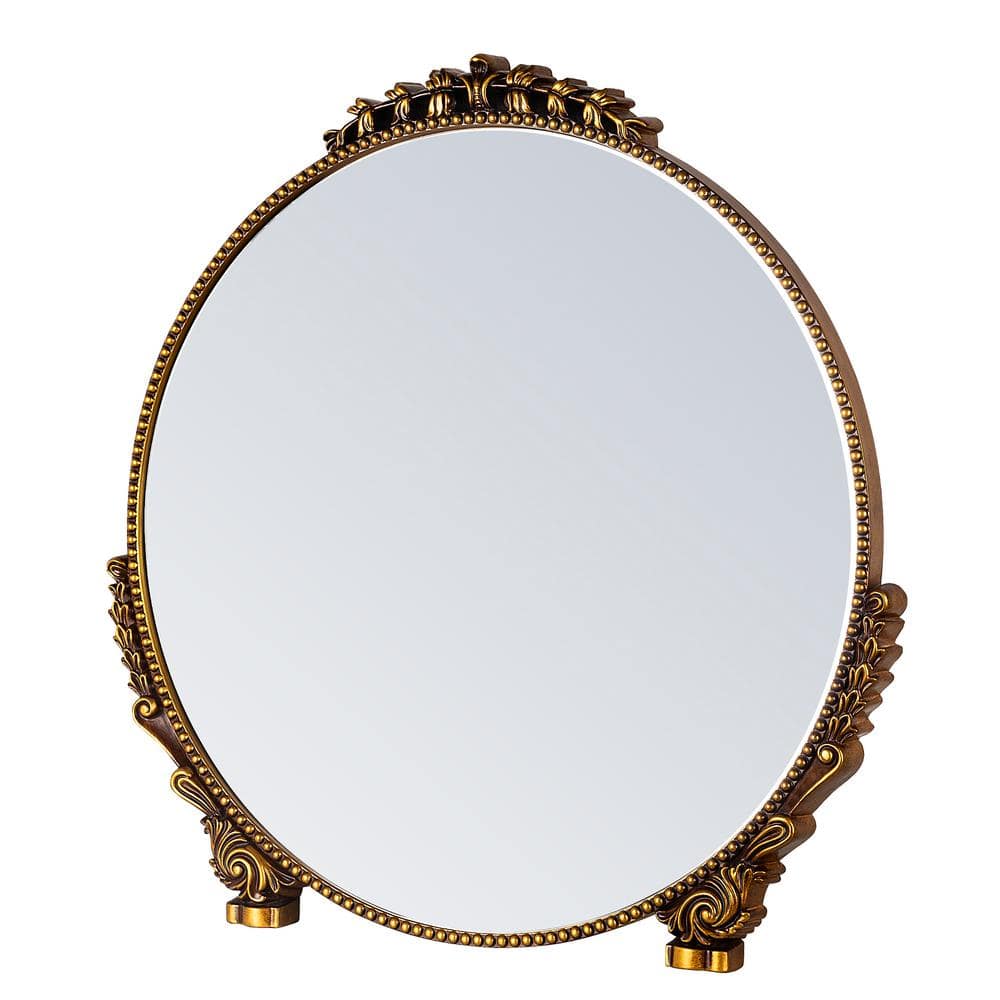 Antique Gold 29.5 in. W x 29.5 in. H Mid Century Round MDF Framed Mirror Wa