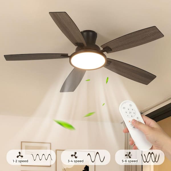 52 in. Indoor Black Wood Ceiling Fan Light with Adjustable LED with Remote Included, with 3 CCT Light for Living Room
