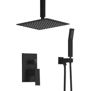 Nile Single-Handle 2-Spray 10 in. Square Shower Head with Hand Shower Faucet in Matte Black (Valve Included)