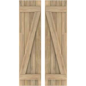 14 in. W x 43 in. H Americraft 4 Board Exterior Real Wood Joined Board and Batten Shutters with Z-Bar Unfinished