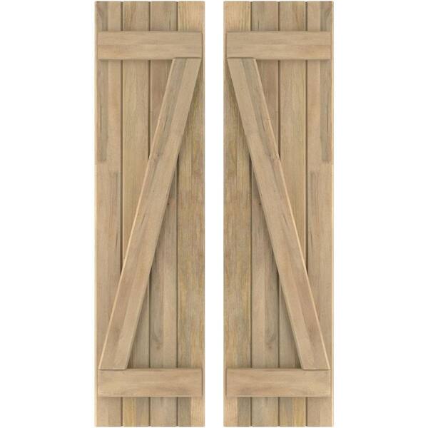 Ekena Millwork 14 in. W x 71 in. H Americraft 4-Board Exterior Real Wood Joined Board and Batten Shutters with Z-Bar in Unfinished