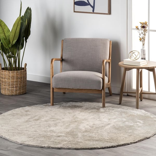 Loni Solid Machine Washable Shag Beige 6 ft. x 6 ft. Area Rug
