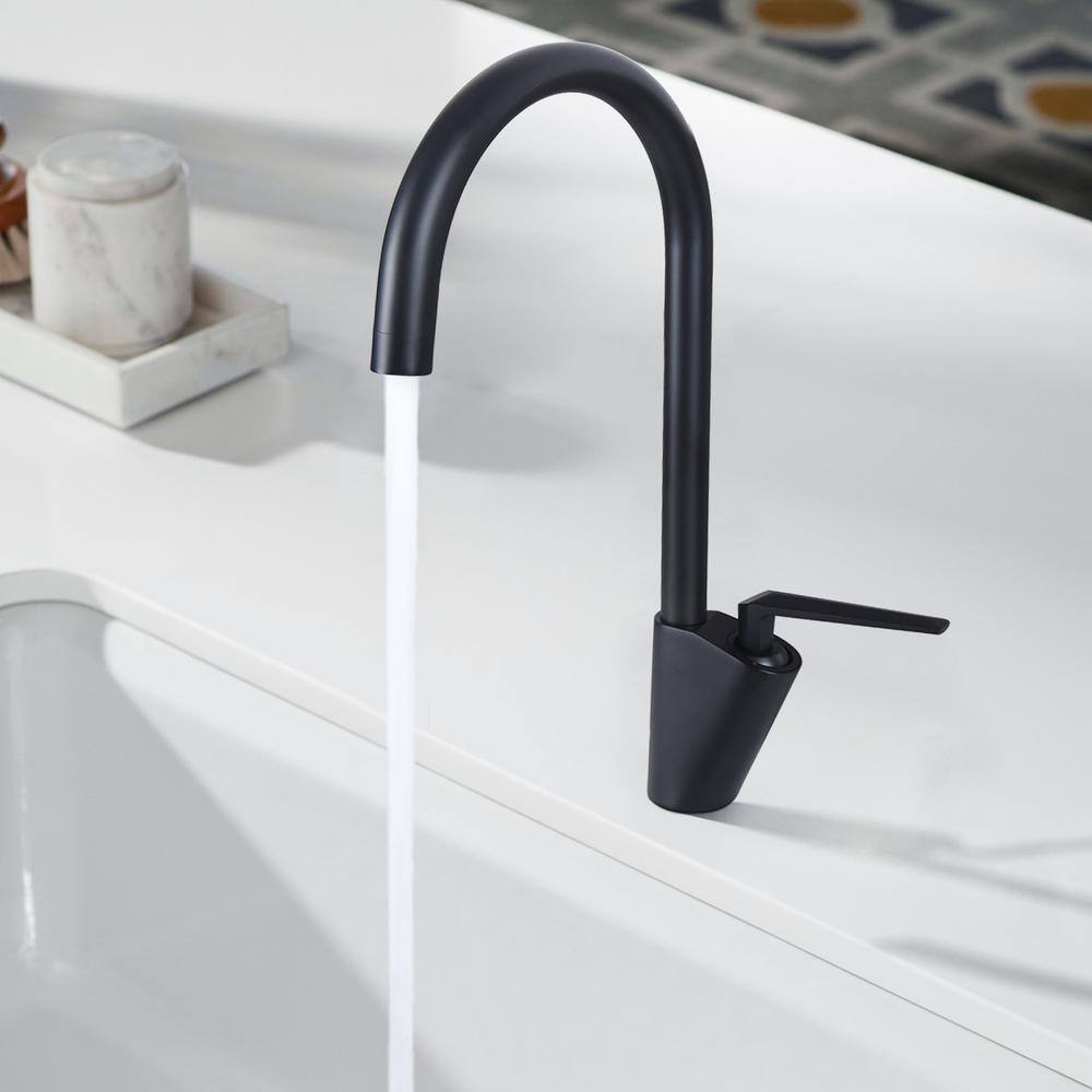 Matte Black Solid Brass Single Handle Kitchen Faucet with Pull-out Spray