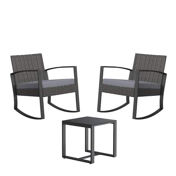 Unbranded 3-Piece Outdoor Rattan Patio Furniture Set with Coffee Table and Grey Cushions