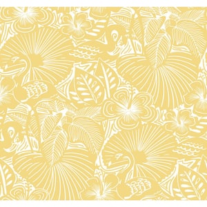 Idalia Yellow Floral Flamingo Wallpaper