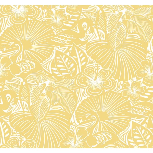 A-Street Prints Idalia Yellow Floral Flamingo Wallpaper Sample