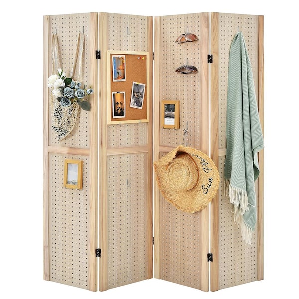 Costway 5 ft. Tall 4-Panel Pegboard Display Folding Privacy Screen Craft