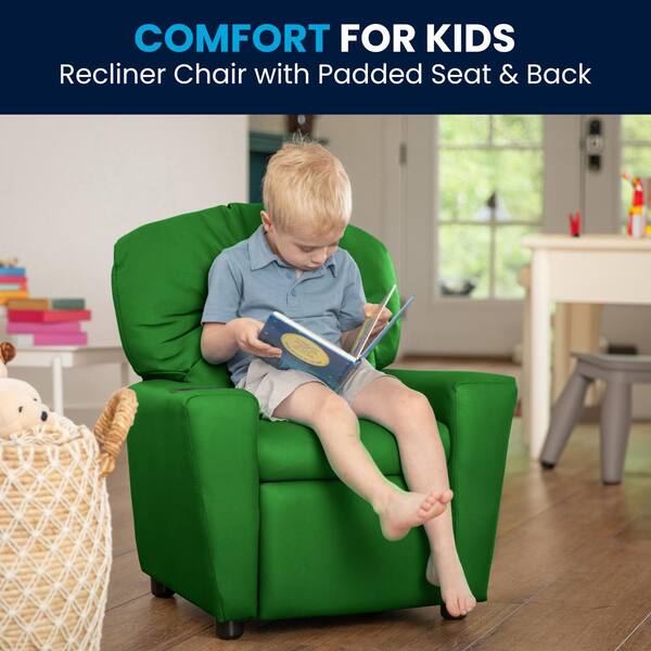Flash Furniture Contemporary Green Vinyl Kids Recliner with Cup