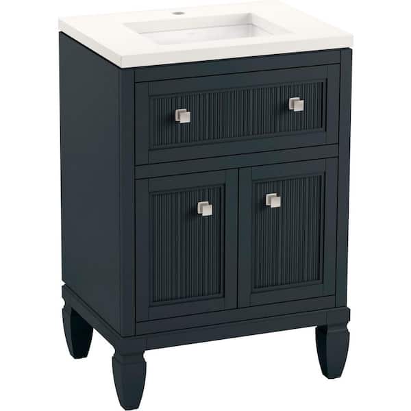 Hearthaven 24.56in. Single Sink Freestanding Slate Grey Bath Vanity with White Quartz Top Assembled