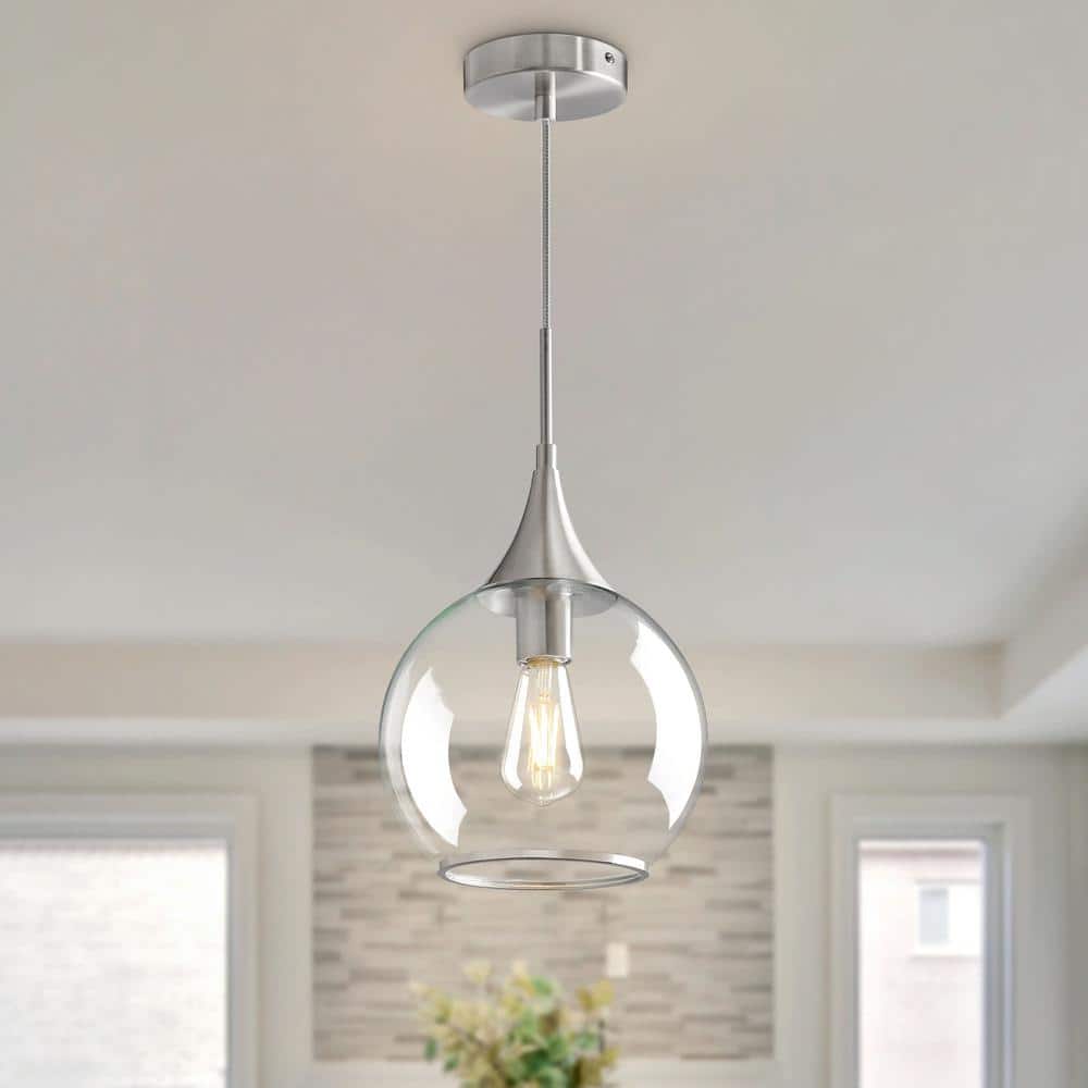 KAISITE 60-Watt 1 Light Brushed Nickel Pendant Light With Glass