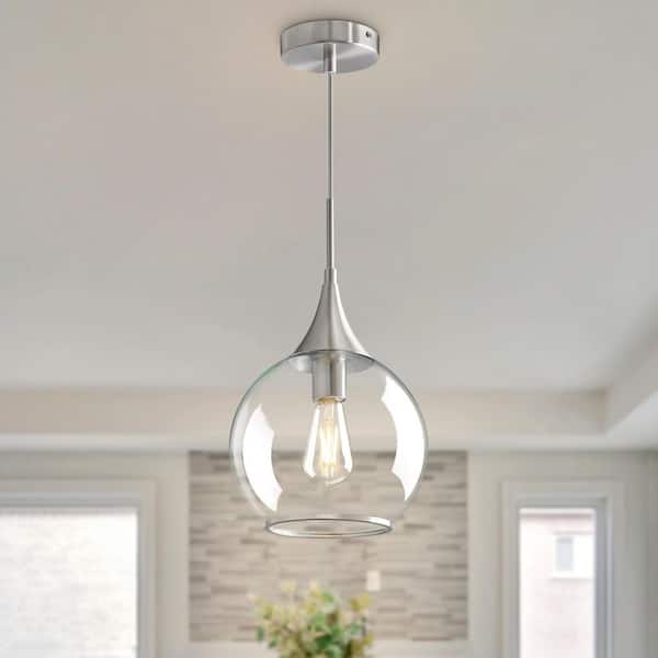 KAISITE 60-Watt 1 Light Brushed Nickel Pendant Light With Glass Shade Hanging Light Fixture For Kitchen Island,No Bulbs Included