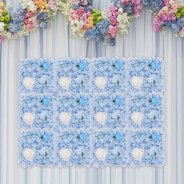 YIYIBYUS 15 in. Blue Artificial Hydrangea Flower Wall Panels