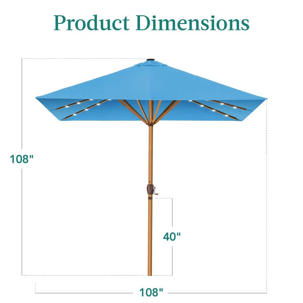 9ft Sky Blue Solar LED Lighted Patio Umbrella with Faux Wood Texture
