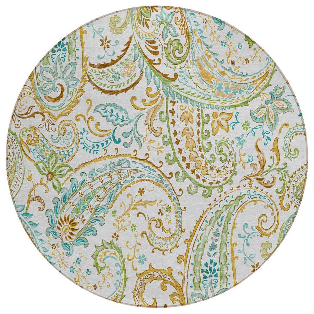 Ivory and Gold 8 ft. Round Woven Paisley Polyester Round Indoor/Outdoor Area Rug price history on PriceWatchPro