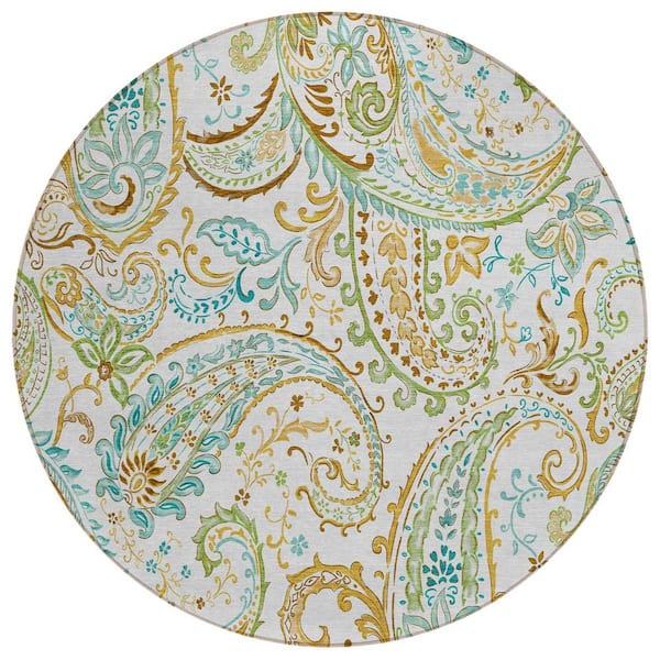 HomeRoots Ivory and Gold 8 ft. Round Woven Paisley Polyester Round ...