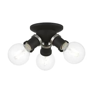 Lansdale 7 in. 3-Light Black Flush Mount with Brushed Nickel Accents