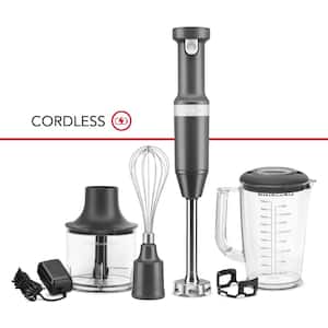 Cordless Variable Speed Charcoal Grey Hand Blender with Chopper and Whisk Attachment
