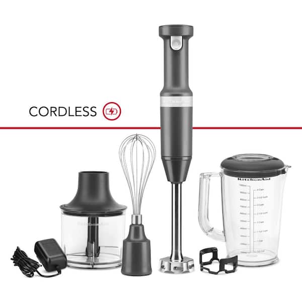 KitchenAid Cordless Variable Speed Charcoal Grey Hand Blender with Chopper  and Whisk Attachment KHBBV83DG - The Home Depot