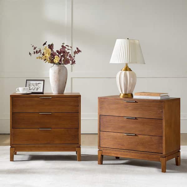 Peter Acorn 3-Drawer 28 in. W Nightstand with Charging Station (Set of 2)