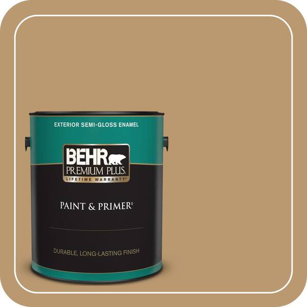 BEHR PREMIUM PLUS 1 gal. #ECC-24-1 Amber Leaf Semi-Gloss Enamel Exterior Paint & Primer
