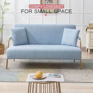 Loveseat Sofa Teddy Velvet 2 Seater Sofa with 2 Pillows for Home Office Apartment Living Room (Blue)
