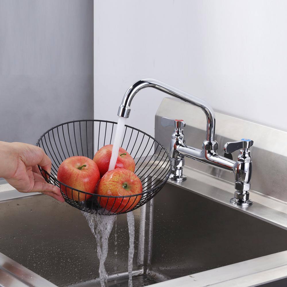 Polished Chrome Double Handle Deck Mounted Kitchen Faucet